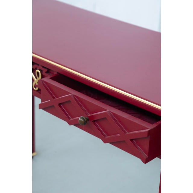 Art Deco Italian Lacquered Red Console with Gold Inserts, 1940 For Sale - Image 6 of 11