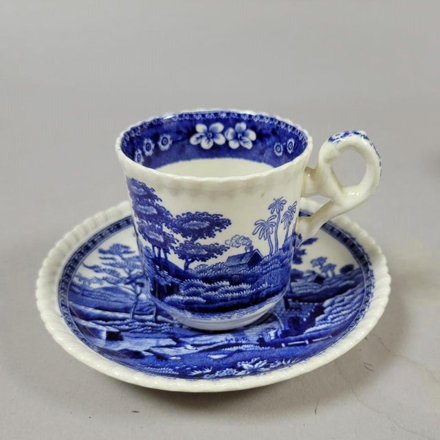 Early 20th Century Copeland Spode “Tower” Blue Transferware Demitasse Cups, Set of 6, Espresso For Sale - Image 5 of 8