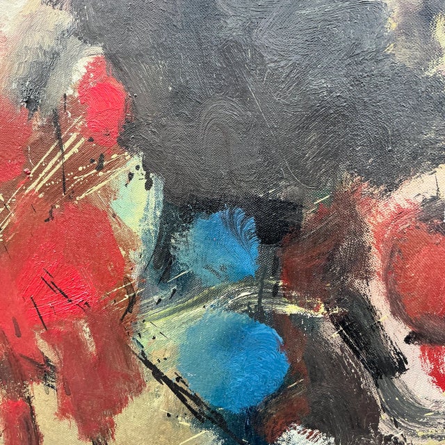 Red Vintage Boho Original Abstract Oil Painting on Canvas For Sale - Image 8 of 8