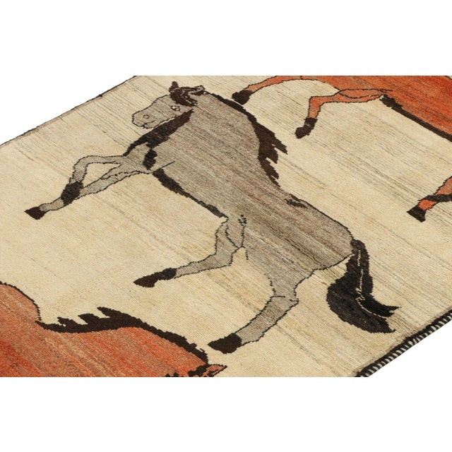 Rug & Kilim 1950s Vintage Persian Rug in Beige With Horse Pictorials by Rug & Kilim For Sale - Image 4 of 8
