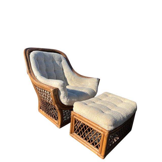 Vintage wicker rattan chair and ottoman in Adrian Pearsall coastal boho chic style Modern style chair with matching...