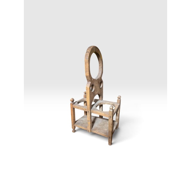 Antique French Provincial Wooden Double Wine Bottle Carrier With Glass Inserts For Sale In West Palm - Image 6 of 9