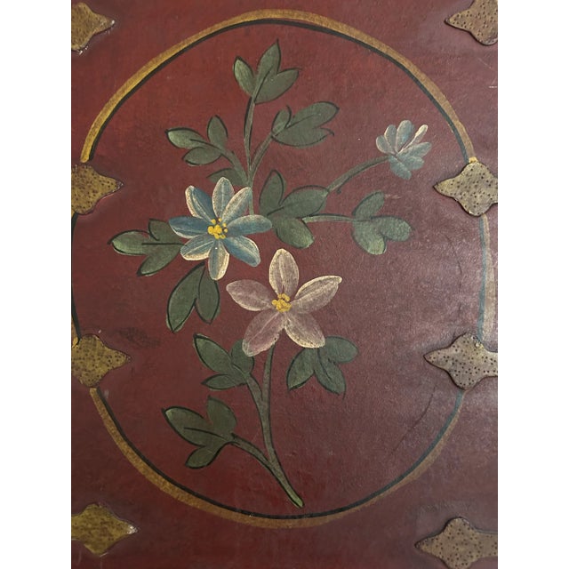 Maroon Mid 20th Century Vintage Red Floral Wastebasket For Sale - Image 8 of 10