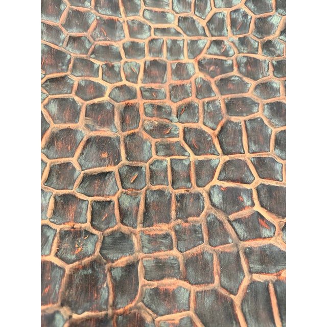 Metal Vintage Textured Faux Crocodile Copper & Verdigris Decorative Trays - Set of 2 For Sale - Image 7 of 8