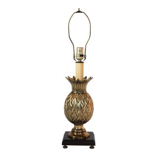 Vintage Footed Brass Pineapple Table Lamp W/ Wood Base For Sale