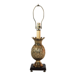 Vintage Footed Brass Pineapple Table Lamp W/ Wood Base