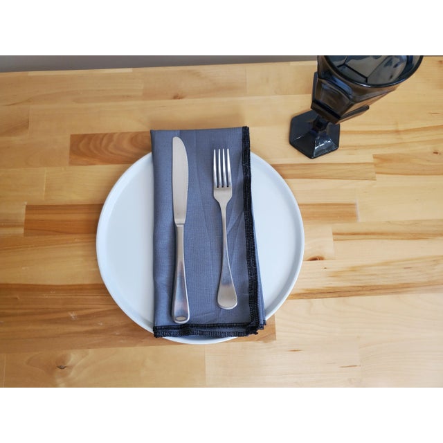 Modern Dark Gray Linen Napkins With Black Overlock Edging - Set of 4 For Sale - Image 3 of 6