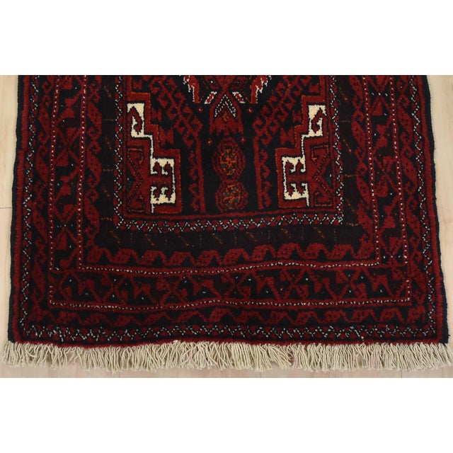 Baloch Runner 1’10” X 9’5” Blue Wool Vintage Tribal Hand-Knotted Rug For Sale - Image 9 of 12