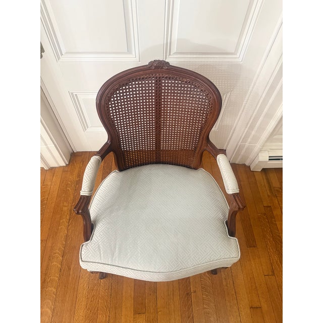 1990s Louis XV Style Carved Walnut Bergère Armchair With Cane Back, Boston Design Center For Sale - Image 10 of 17