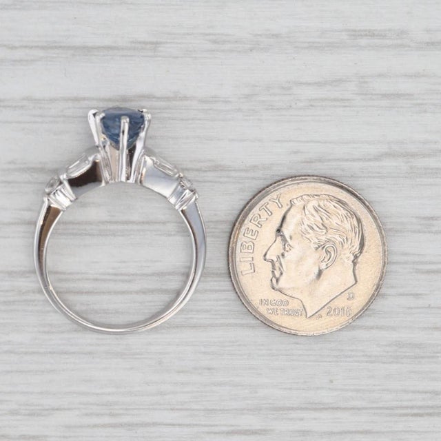 Blue 1.62ctw Oval Blue Sapphire Diamond Ring Platinum Size 5.25 Engagement For Sale - Image 8 of 8