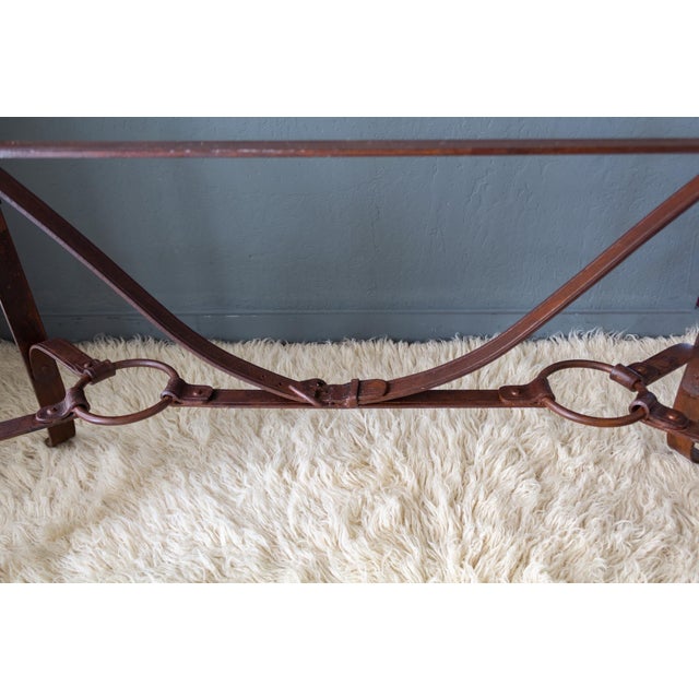 Jacques Adnet Hermes Style Iron Leather Bridle Strap Equestrian Console Table For Sale - Image 9 of 18
