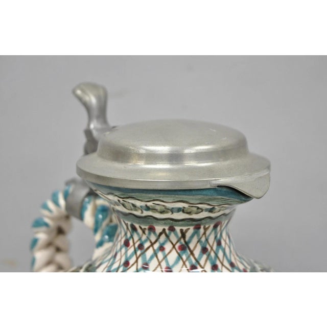 White Vintage Keck Keramik Hand Painted Ceramic Pottery German Stein Wine Pitcher For Sale - Image 8 of 15