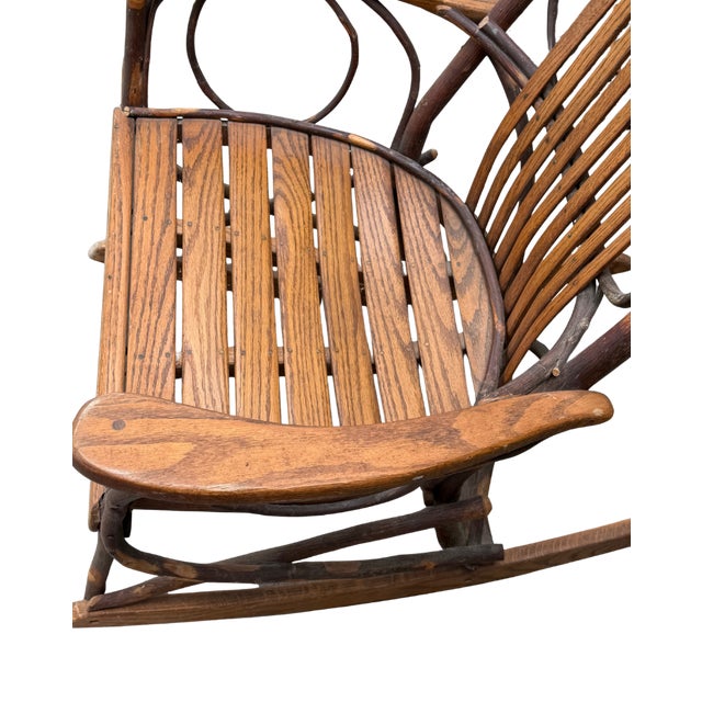 Late 20th Century Handcrafted Rustic Hickory Twig Rocking Chair With Matching Footstool Adirondack Lodge Style For Sale - Image 16 of 18