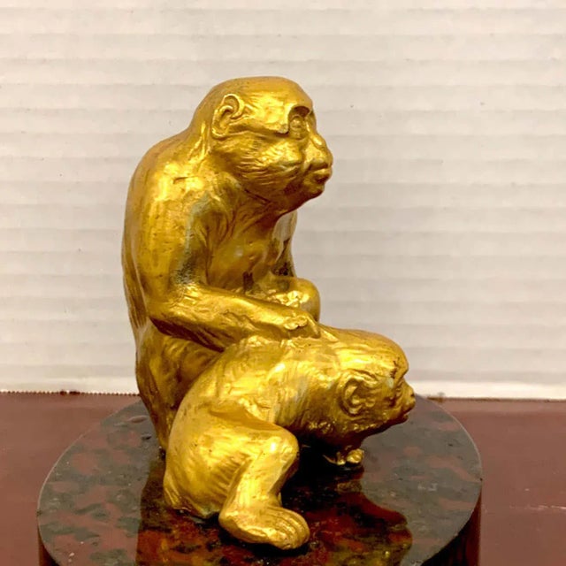 Early 20th Century French Gilt Bronze Sculpture of Seated Monkeys For Sale - Image 4 of 9