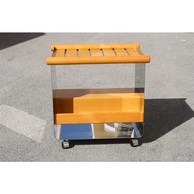 Minimalist Italian Chestnut & Steel Bar Trolley, 1970s For Sale - Image 10 of 14