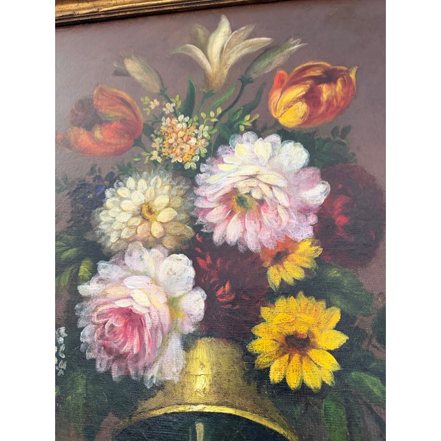 Wood 1970s Floral Still Life Painting Signed by the Artist Lemus For Sale - Image 7 of 10