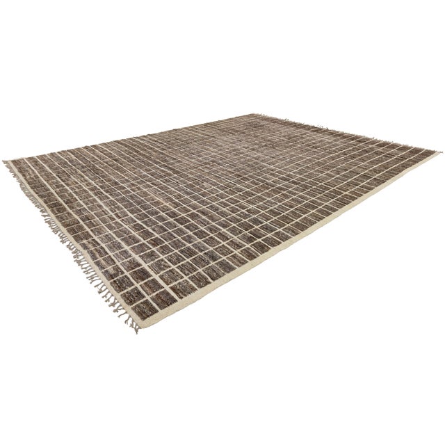 Moroccan 12x16 Brown Modern Moroccan Style Grid Hand-Knotted Wool Area Rug For Sale - Image 3 of 9
