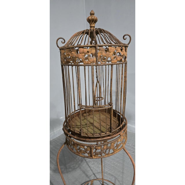 Victorian Cast Iron Bird Cage on Stand, 1880s For Sale - Image 7 of 8