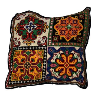 1970s Pillow W/ Hand Made Mexican Rug Fragment, 1'8" X 1'8" For Sale