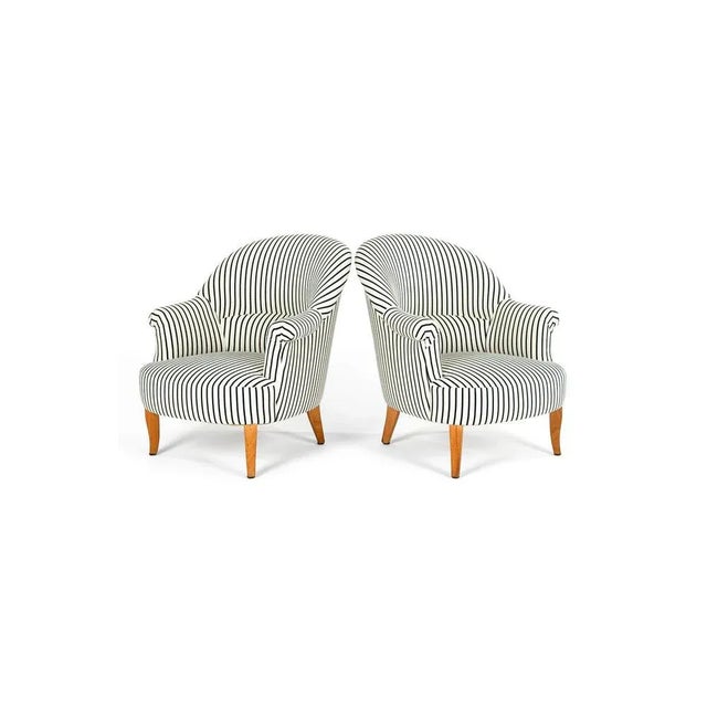 Set of Crapaud Lounge Chairs in Navy Ticking For Sale - Image 11 of 11