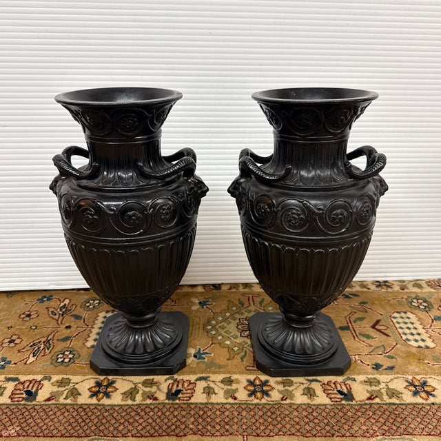 Neoclassical Basalt Ware Vases, Pair For Sale - Image 4 of 12