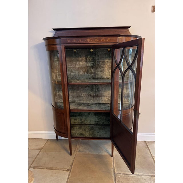 Wood Antique Edwardian Mahogany Inlaid Bowfront Display Cabinet, 1900 For Sale - Image 7 of 10