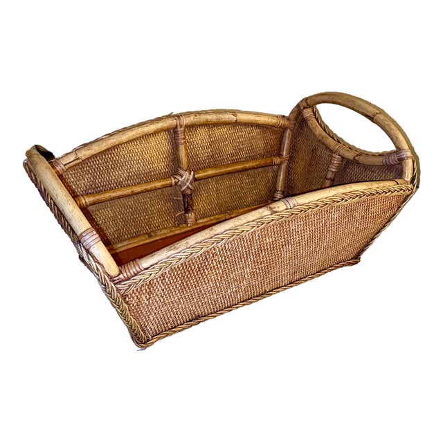 Vintage Bamboo/Rattan Wicker Basket For Sale