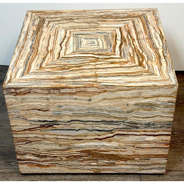 Pair Italian Specimen Travertino Oniciato Cube Side Tables, Style of Romeo Rega For Sale In West Palm - Image 6 of 18