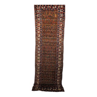 Vintage Persian Kurdish Camelhair Runner Rug, Hand-Knotted Wool, Allover Pattern, 4x14, Camelhair & Ivory For Sale