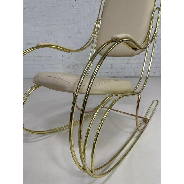 Italian Rocking Chair in Brass and Beige Skaï, 1950s For Sale - Image 10 of 13
