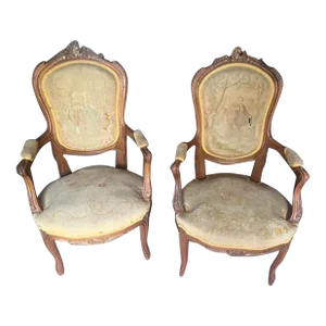 Pair of French Antique Walnut Armchairs