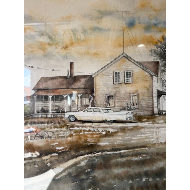 1970s Jamie McElhiney Original Farmhouse Landscape Watercolor Painting, Framed For Sale - Image 4 of 12