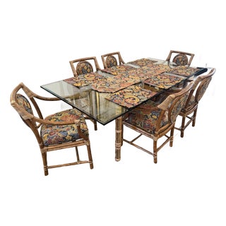 McGuire Furniture Bamboo Dining Room Table + Chairs, Set For Sale