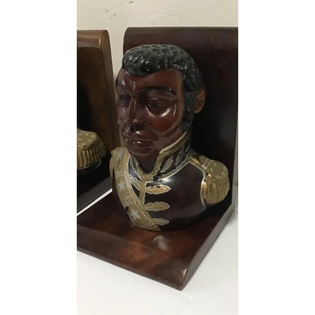 Early 20th Century Folk Art Wood Bust Bookends A Pair 1 is Toussaint Louverture 2nd one is Petion Painted wood Depicting...
