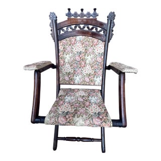 Antique 19th Century Victorian Eastlake Folding Campaign Safari Tapestry Chair For Sale
