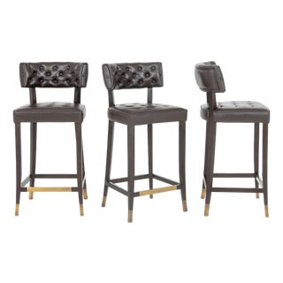 Brabbu Chocolate Leather Bar Stools, 3 For Sale