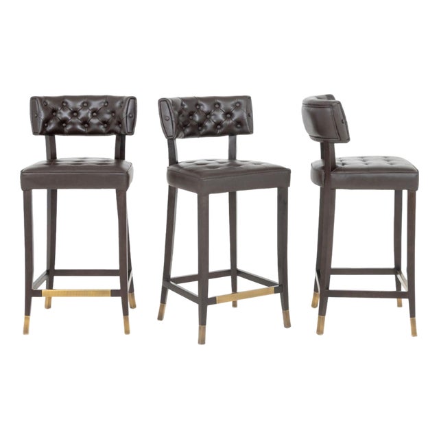 Brabbu Chocolate Leather Bar Stools, 3 For Sale