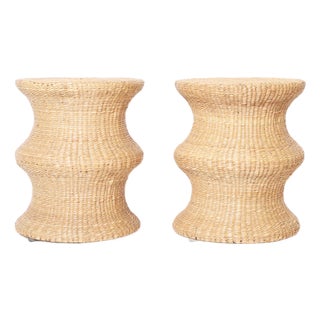 Pair of Woven Reed Mid Century Style Stands For Sale