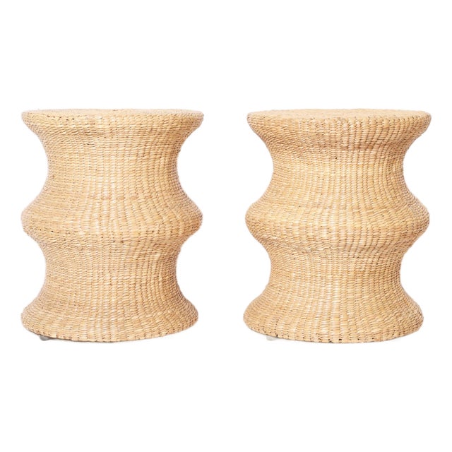 Pair of Woven Reed Mid Century Style Stands For Sale