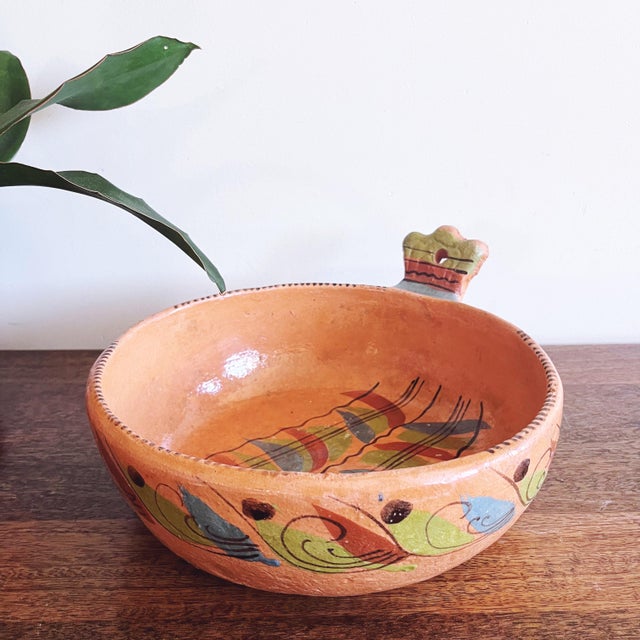 Vintage 1950s Tlaquepaque, México handmade red clay pottery bowl with handle. Lovely vintage condition! 11.5” x 10” x 3.5”