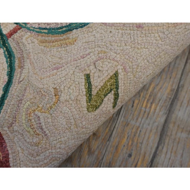 Textile 1950s Ivory Vintage American Folk Art Horse Weathervane Carpet 2'x3' 4" Wool Pile Hooked Equestrian Rug For Sale - Image 7 of 11