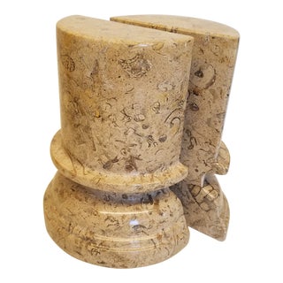 Italian Beige Marble Classical Tuscan Column Bookends - a Pair For Sale