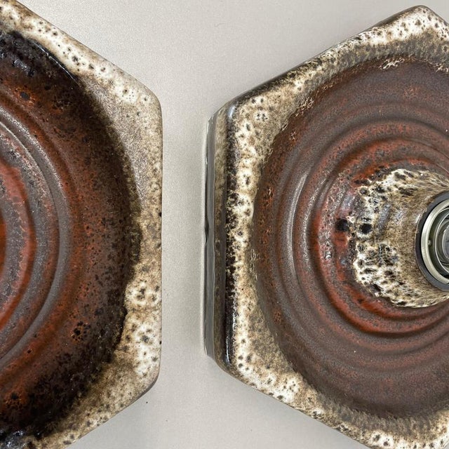 Modernist Ceramic Fat Lava Wall Lights attributed to Pan Ceramics, Germany, 1970s, Set of 2 For Sale - Image 13 of 18