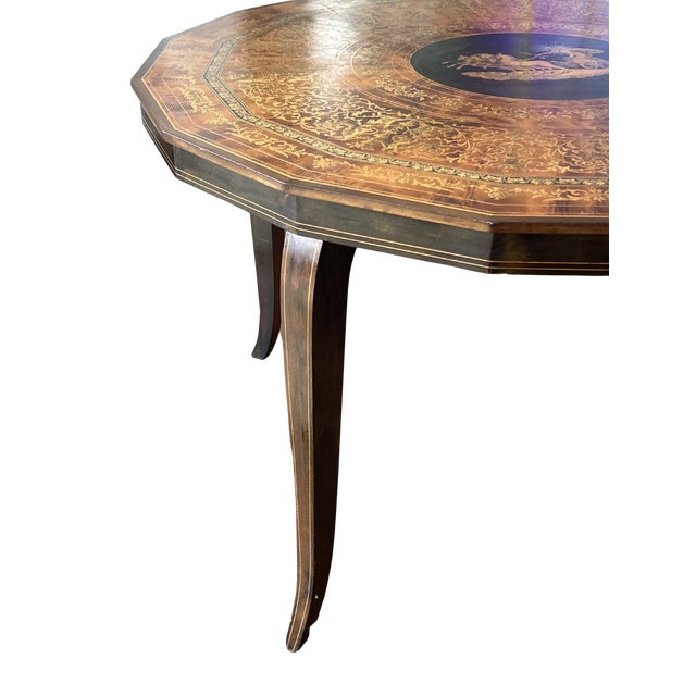 Vintage Italian Sorrento Marquetry Table With Helios Chariot Scene – Hand-Inlaid Neoclassical Olive Wood & Burl Walnut Side Table For Sale - Image 6 of 9