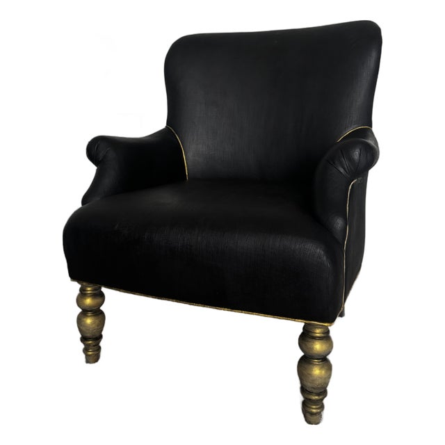 Vintage-Inspired Accent Chair - Black With Gold Detailing - Revived by Rodarte For Sale