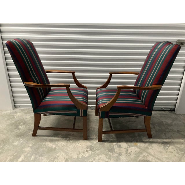 Hepplewhite Mid 20th Century Hepplewhite Style Lolling or Library Chairs by Hickory Chair Company - a Pair For Sale - Image 3 of 12