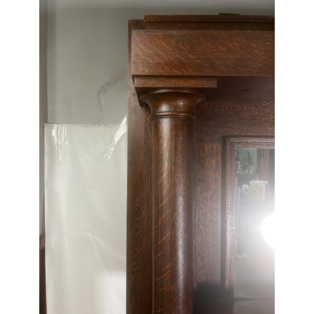 Arts & Crafts Early 20th Century Oak Mirrored and Pillared Fireplace Mantel For Sale - Image 3 of 11