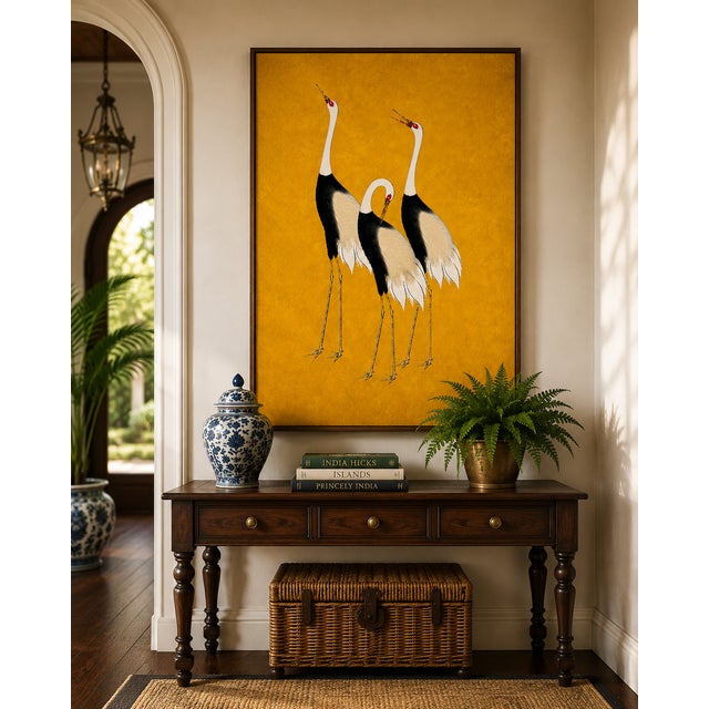 Japanese Crane Wall Art, Gold Decorative Bird Print, 24" X 36" For Sale - Image 9 of 11