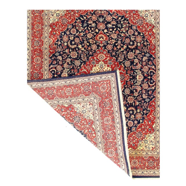 Traditional Navy Blue Fine Hand Knotted Kashan 7'8'' X 9'11'' For Sale - Image 3 of 12