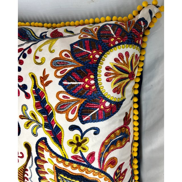 Textile 20" Square Decorative Throw Pillow With a Striking Modern Paisley Floral Pattern With a Needlepoint Look Appearance - Made in the U K For Sale - Image 7 of 12